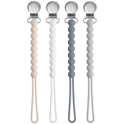 Silicone Pacifier Clip for Baby Boys, Paci Binky Holder 4 Pack