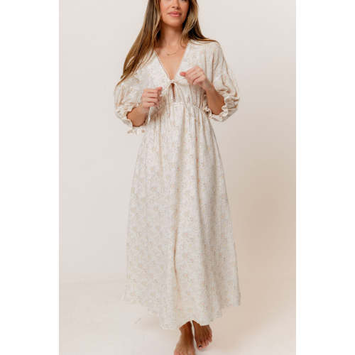 Hunter 100% Cotton Midi Dress with Trimming in Muted Blush Floral - Bump Friendly