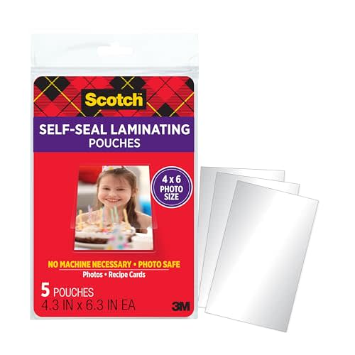 Scotch Self-Sealing Laminating Pouches, 4 x 6 Inches, 30 Pouches (6 Packs of 5) – Gloss Finish, Photo Safe, No Machine Needed (Cold Laminating Sheets)