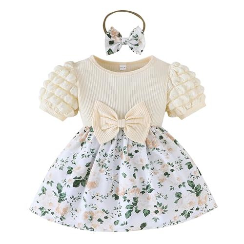 Rosibel Baby Girl Dress Newborn Summer Clothes Casual Puff Sleeve Infant Dresses Cute Outfit for Kids 6M-3T