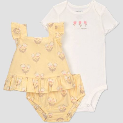 Carter's Just One You® Baby Girls' 3pc Floral Tank Top with Bodysuit & Bloomer Set - White/Yellow 6M