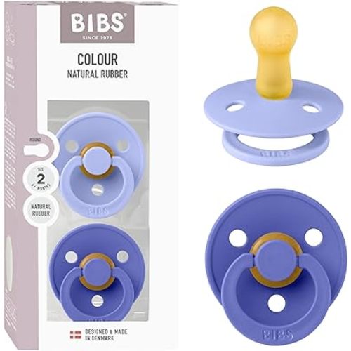 Bibs Pacifiers Color Collection, Set of 2 BPA-Free Latex Pacifiers Made in Europe, Round Nipple Baby Pacifier.