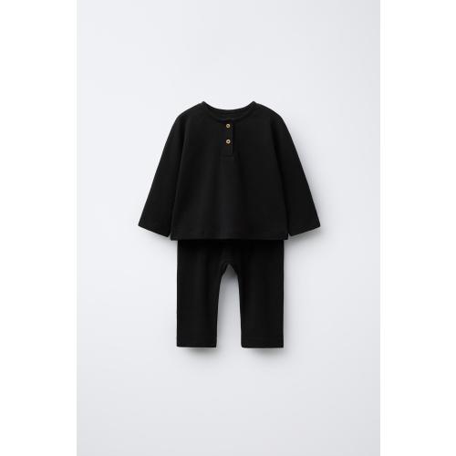 HENLEY SHIRT AND PLAIN PANTS SET - Black | ZARA United States