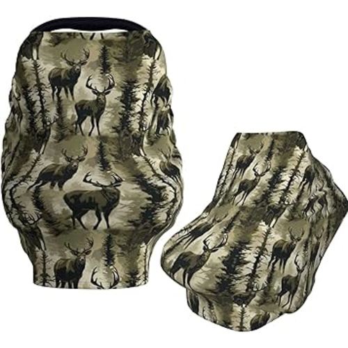 Muishi Green Deer Hunting Camo Baby Car Seat Covers Carseat Canopy Soft Infant Stroller Cover Nursing Breastfeeding Covers for Girls Boys Newborn