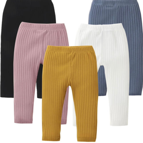 DREAM BUS 5 Pack Toddler Girl Pants Baby Girl Solid Ribbed Pants Toddler Girls Bottoms Leggings Newborn Cotton Jogger