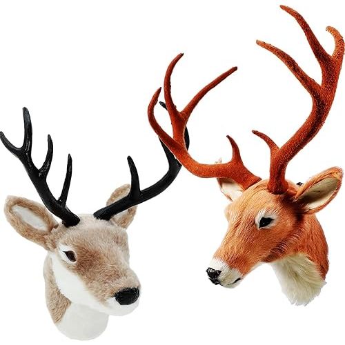 Arrowbash 2 Pack 13" the Elk Plush Stuffed Animal Wall Mount Plush Stuffed Animal Taxidermy Head for Christmas Home Wall Decoration Adult(Deer Head)
