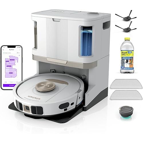 Shark Stratos 2-in-1 Robot Vacuum & Mop with 25+ Hands-Free Features & NeverTouch Self-Cleaning Base, Precision Mapping, Autolift Technology, HEPA Filtration, Edge Detect, White, RV2720ZE