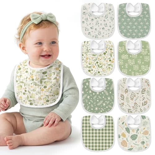 Tunnkit Muslin Baby Bibs, 8 Pack Baby Bibs | Extra Absorbent for Drooling & Teething, Soft Breathable Muslin Cotton, Newborn & Infant Essentials, Unisex for Boys & Girls