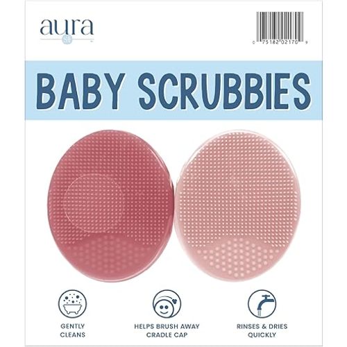 Exfoliating and Massaging Cradle Cap Bath Brushes for Baby, Silicone - 2 Inch x 2.5 Inch, Pink, 2 Pack