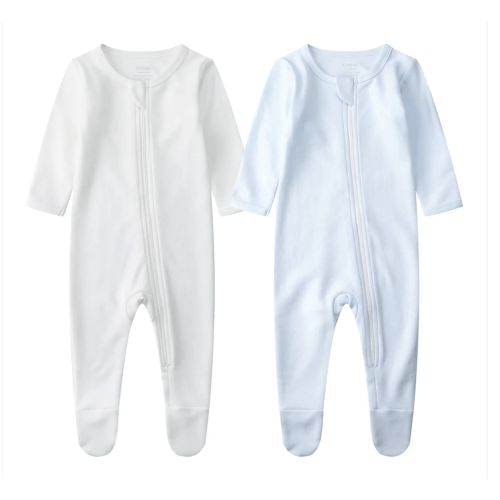100% Cotton Zip Footed Pajamas - 2 Pack - Off-White & Blue – Owlivia