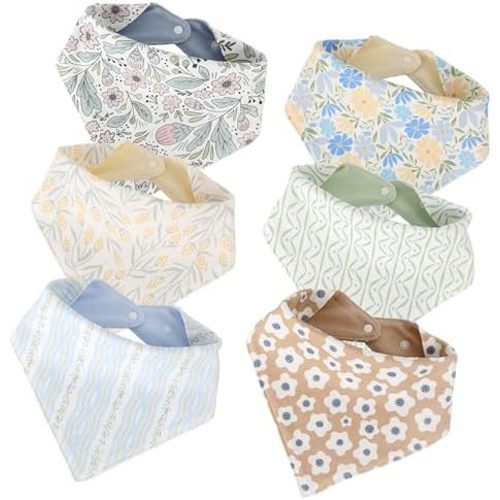 JUVA Baby Bandana Drool Bibs 6pk, Organic Cotton, Absorbent & Reversible