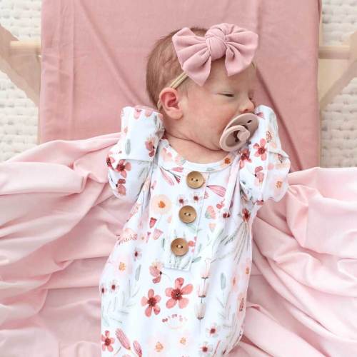 Wren's Wildflower Newborn Baby Knot Gown & Hat