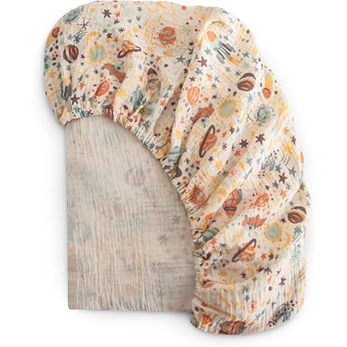 mushie Extra Soft Muslin Fitted Crib Sheet | 192 Thread Count | 28"x 52" (Space)