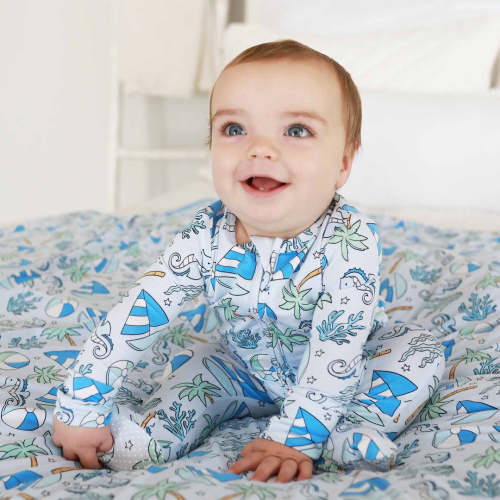 Tiny Tides Zipper Footie | Blue