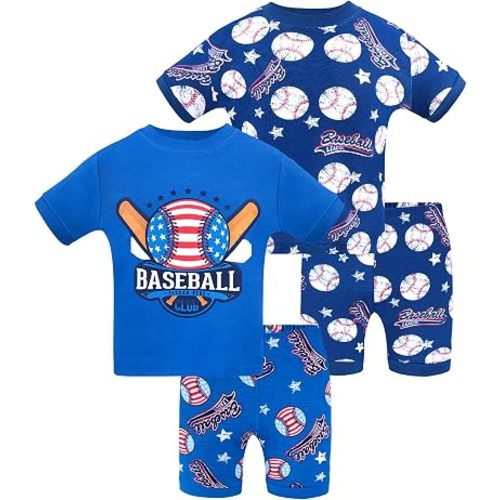 DAUGHTER QUEEN Boys Short Sleeve 4-Piece 100% Cotton Pajamas Size 18M–12Y | Soft, Breathable, Lightweight, Comfortable, Gentle on Skin, Tagless, Snug Fit