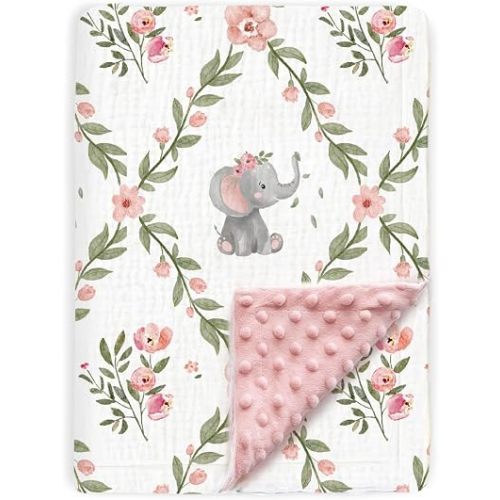 Muslin Elephant Baby Blankets for Girls 30 x 40 inch