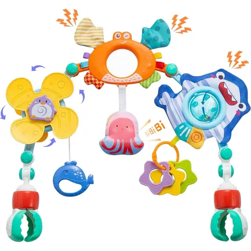 Baby Stroller Arch Toy, Car Seat Toys, Adjustable Arch Stroller toy with Hanging Sensory Activity toys,fits on Baby Bouncer, Bassinet, Stroller, Crib and Car Seats for baby infant Boy Girl 0-18 Months