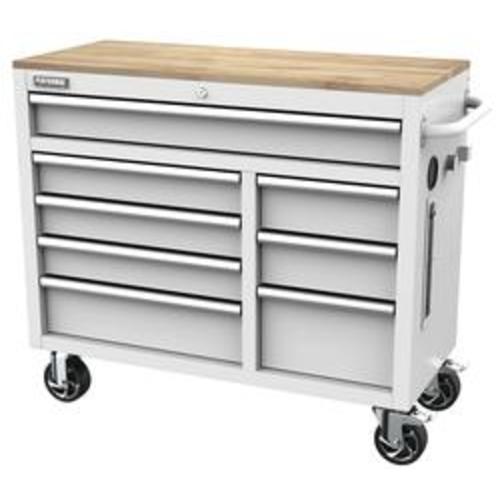 Performax® 42" x 18" White 8-Drawer Mobile Rolling Tool Cabinet with Solid Wood Top