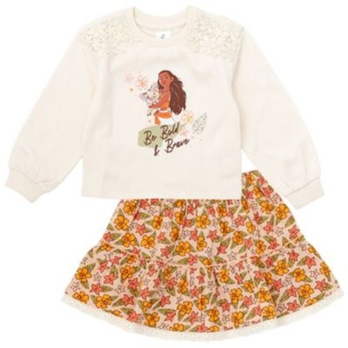 Disney Moana Floral Toddler Girls Fleece Pullover Sweatshirt and Skirt Outfit Set Ivory Beige / Orange Moana 2T