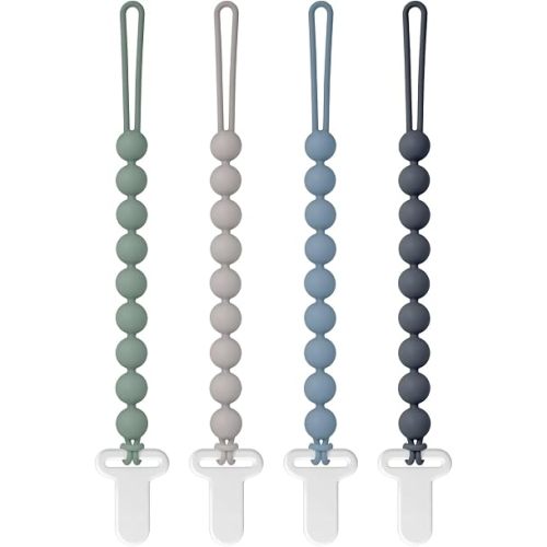 Pacifier Clips Silicone, 4-Pack Pacifier Holder Clip with Stylish Round Design, 100% Food Grade Silicone, Safe Essentials for Newborns Baby Boys and Girls