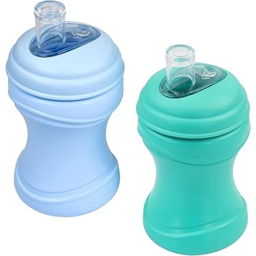 Re-Play Transition Sippy Cups for 1 Year-Old - Medical Grade Silicone Soft Spout & Travel Lid, Easy to Hold Hourglass Shape, Made in USA - 8 Oz. - Set of 2 - Sea Glass