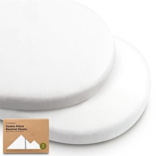 2-Pack Organic Baby Bassinet Sheets Boys, Girls - 100% Cotton Bassinet Mattress Sheets Compatible with Halo Bassinest Swivel Sleeper, Graco, Baby Delight, Universal Bassinet Fitted Sheets (Soft White)