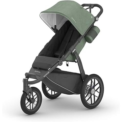 UPPAbaby Ridge Jogging Stroller/Durable Performance Jogger with Never-Flat Tires/Built for Walking, Running, Hiking/Water Bottle Holder & Basket Cover Included/Gwen (Green Mélange/Carbon Frame)