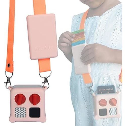 Cover Compatible YOTO Mini Player Storyteller Silicone Jacket + Bag for Card and Shoulder Strap/Fitted Protective Sleeve Case (Peach)