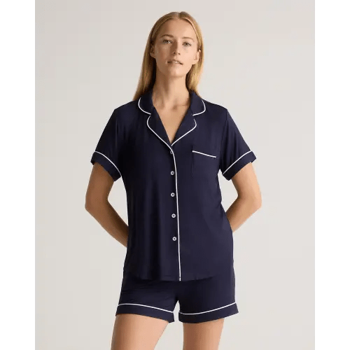 Bamboo Jersey Short Sleeve Pajama Set in Deep Navy