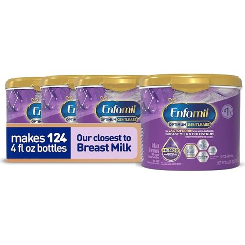 Enfamil Optimum (Enspire) Gentlease, Our Closest Formula to Breast Milk, Immune-Supporting Lactoferrin and Brain-Supporting DHA Baby Formula - Powder 19.5 Oz Tub, Pack of 4
