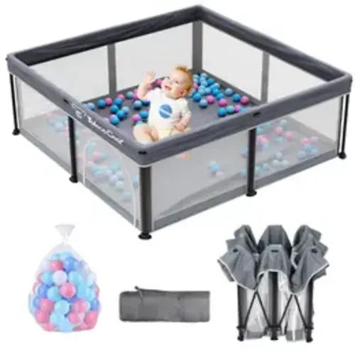 TALECO GEAR Fabric Collapsible Floor Safety Playpen Play Yard (50"x50") - Foldable, Portable, with Mat, Breathable Gate, 50 Ocean Balls for Babies, Toddlers (Baby Items) - TikTok Shop