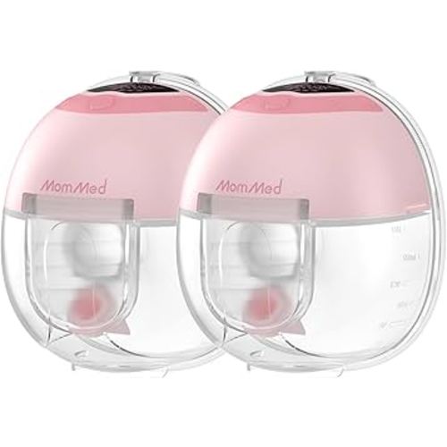 MomMed S33 Wearable Breast Pump – Double Hands-Free Electric Breast Pump with 4 Modes, 9 Suction Levels, Night Light, Portable Quiet & Rechargeable, 17/19/21mm Flange Inserts (Pink, 2 Pack)