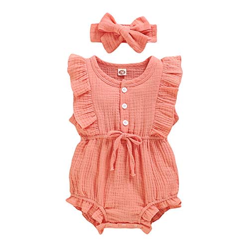 YOUNGER TREE Toddler Baby Girl Ruffled Sleeveless Romper Casual Summer Jumpsuit Cotton Linen Clothes