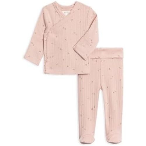 Colored Organics - Newborn Kimono Wrap Top and Footed Pant Set - Organic Cotton Infant Layette Clothing Set