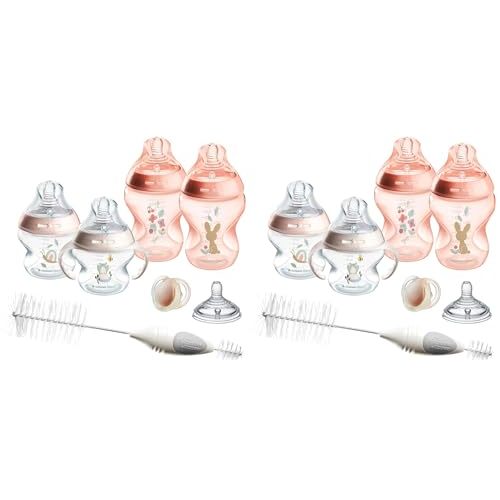 Tommee Tippee Natural Start 8 Piece BPA Free Bottle Set, Includes 2 x 5 oz & 2 x 9 oz Bottles, 1 x Medium Flow Nipple, 1 x 0-6m Pacifier, 1 x Removable Bottle Handle, 1 x Cleaning Brush, Pink