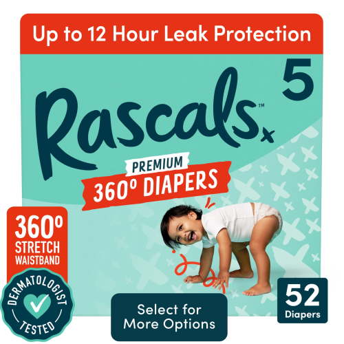 Rascals, Premium 360 Absorbent Pull-On Diapers, Size 5, 52ct