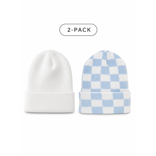 2-Pack Baby's First Hat®, Warm White & Baby Blue/White Checkerboard – SpearmintLOVE