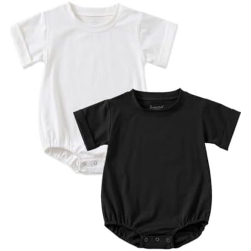 Jimonda Baby Bubble Rompers Boy Girl Solid Color T-Shirt Outfits Short Sleeve Button Bodysuit Cotton Tops Clothes 2Pcs