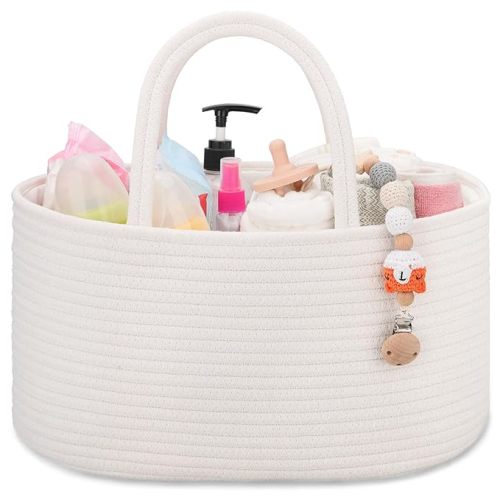 COMSE Baby Diaper Caddy Organizer with Handles, Cotton Rope, White