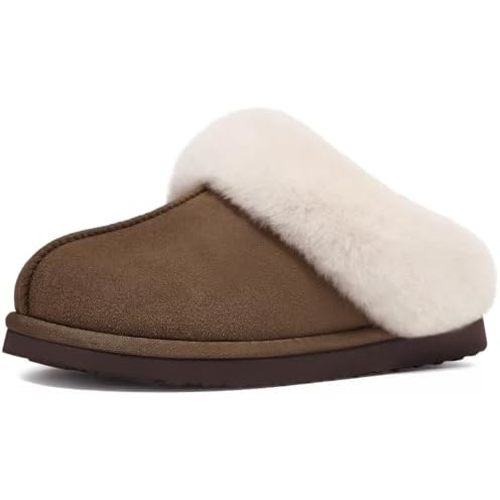 Litfun Fuzzy House Slippers for Women Fluffy Memory Foam Suede Slippers with Faux Fur Collar Indoor Outdoor