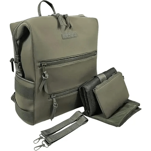 Neoprene Diaper Bag, Minimalist Backpack Diaper Bag with Pouch, Changing Pad, and Stroller Straps, Water Resistant and Lightweight Dad Diaper Bag, Diaper Bag Backpack - Olive