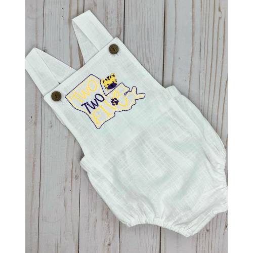 LSU Tigers Baby Boy Linen Romper, Game Day Embroidery