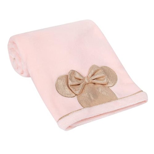 Lambs & Ivy Disney Baby Pink/Rose Gold Minnie Mouse Appliqued Baby Blanket