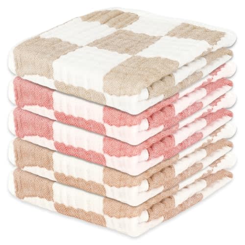 Muslin Burp Cloths 20"x10" Baby Burp Cloths 5-Pack(5, Coffee & Pink) | 100% Cotton Burp Cloths baby girl Ultra Absorbent & Soft for essentials
