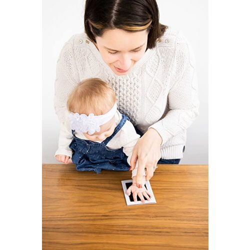 Pearhead Newborn Baby Handprint Or Footprint Clean-Touch Ink Pad Kit, No Mess Baby Safe Print Kit, Newborn Keepsake, Black, 2 Impression Cards, Small Size