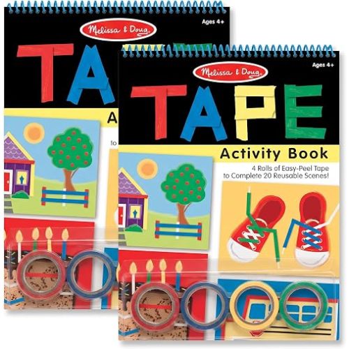 Melissa & Doug Tape Activity Book for Kids with 4 Easy-Tear Tape Rolls (Blue, Green, Red, Yellow) & 20 Reusable Scenes on Spiral-Bound Sheets, Road Travel Toys for Kids Ages 4+, 0.45 inch (Pack of 2)
