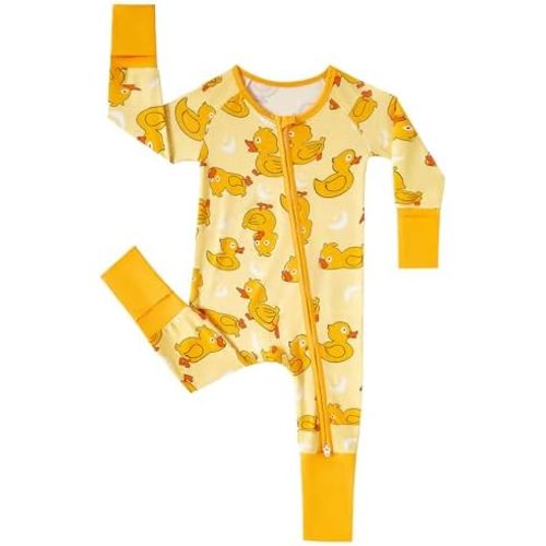 MOSSRIVER Bamboo Viscose Baby Footies with Mitten Cute Prints Long Sleeve Romper Jumpsuit Toddler One-Piece Outfits