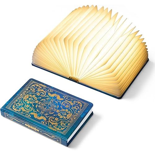 Book Lamp Book Lovers Gifts, Book Light 5 Colors Lights 1200mAh, Foldable Paper Lamp as Book Decor Book Accessories, Embossed Book Cover, Bookish Gifts for Women or Freinds & Unique Birthday Gifts