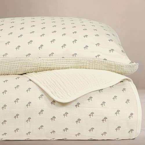 Bear Crib Bedding Set, 5-Layer Organic Cotton Muslin Crib Quilt & Sham, Teddy Bear Nursery, Toddler Comforter 45x60, Reversible, Neutral