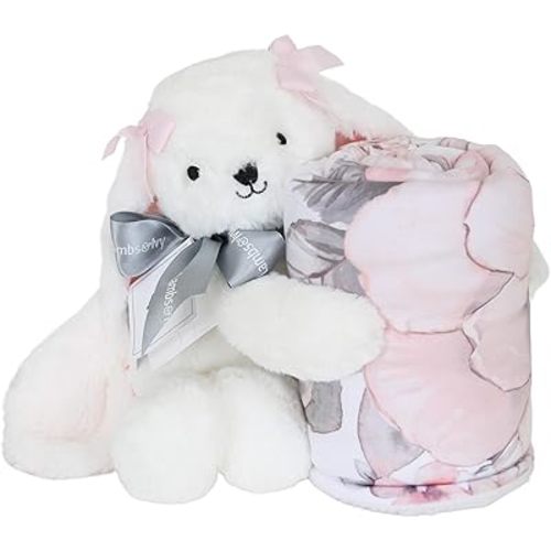 Lambs & Ivy Floral Blanket & White Plush Bunny Stuffed Animal Toy Baby Gift Set